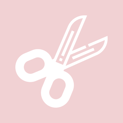 a white scissors icon on a pink background symbolizing the beginner skill level.